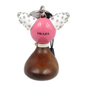 Prada Trick Robot 1 Tr062 Metal Wood Silver Hardware Begonia Brown White Key